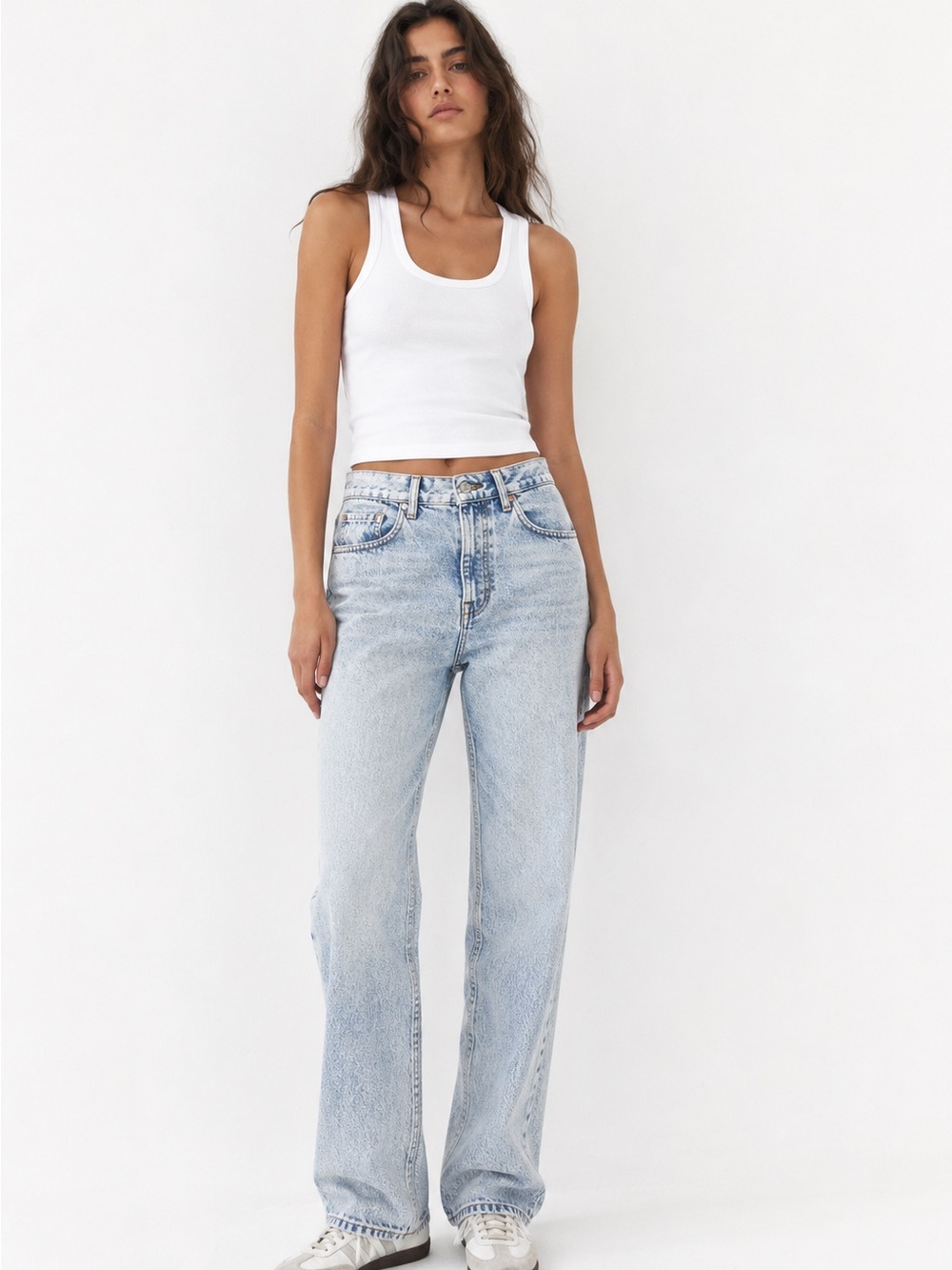 9- ZARA High-Rise Light Wash Straight Leg Jeans - White